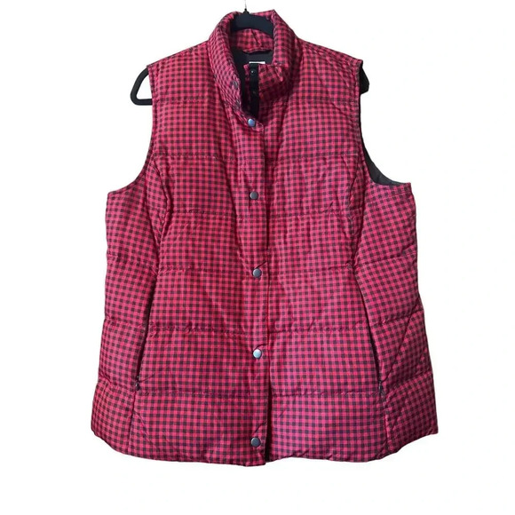 J.Jill Red Black Plaid Down Filled Puffer Vest Casual Warm Layering - Picture 1 of 5